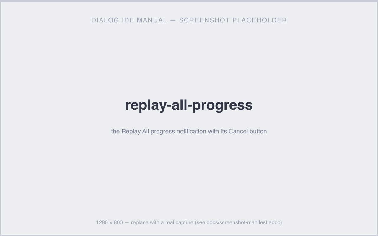 the Replay All progress notification with its Cancel button